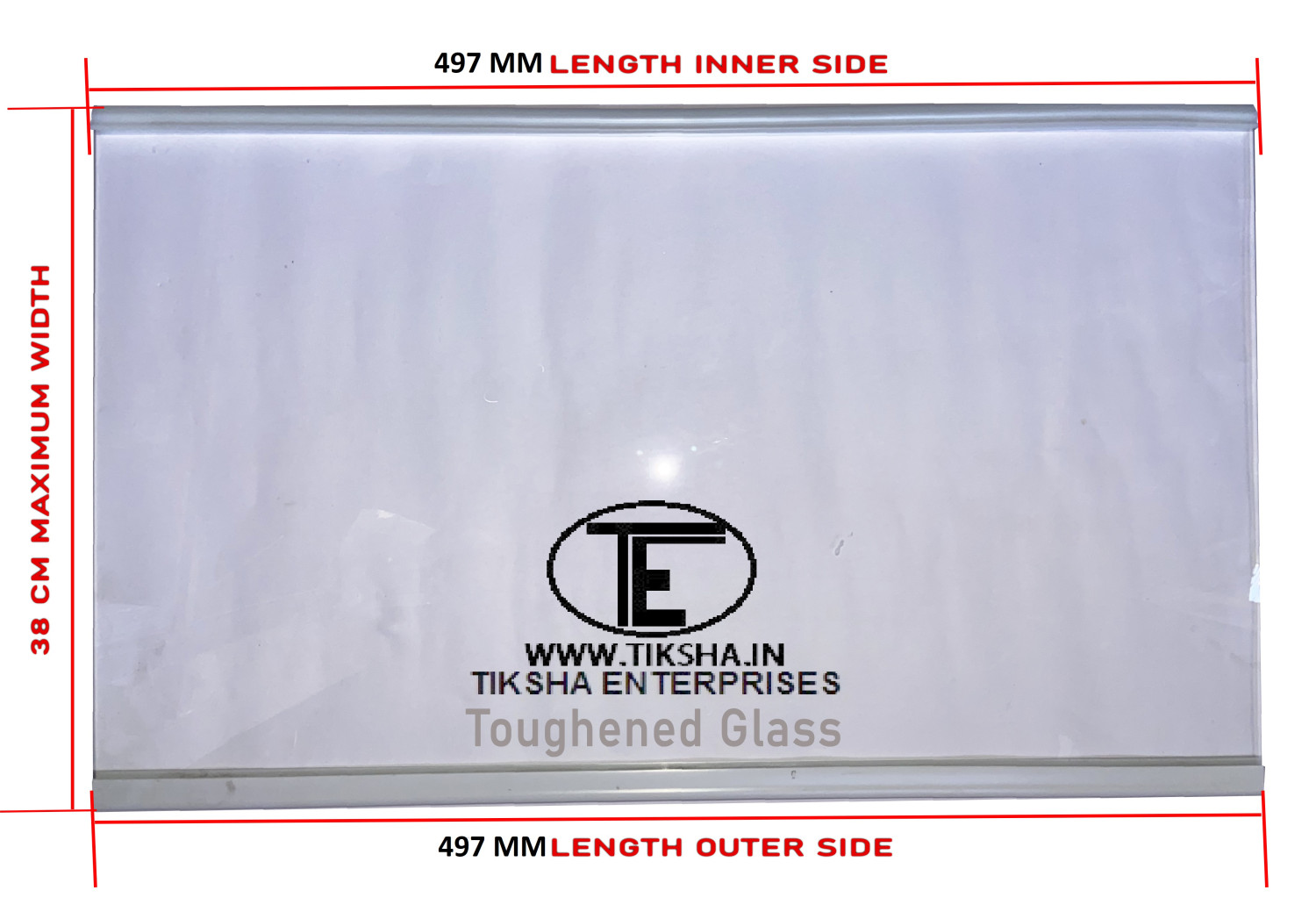 TIKSHA ENTERPRISES (497=497)380 MM TOUGHENED GLASS MAIN SHELF WITH SILVER GOLD BEADING COMPATIBLE WITH SAMSUNG FROST FREE/DOUBLE DOOR MODEL RT33, RT34 TO 37. MATCH & ORDER.