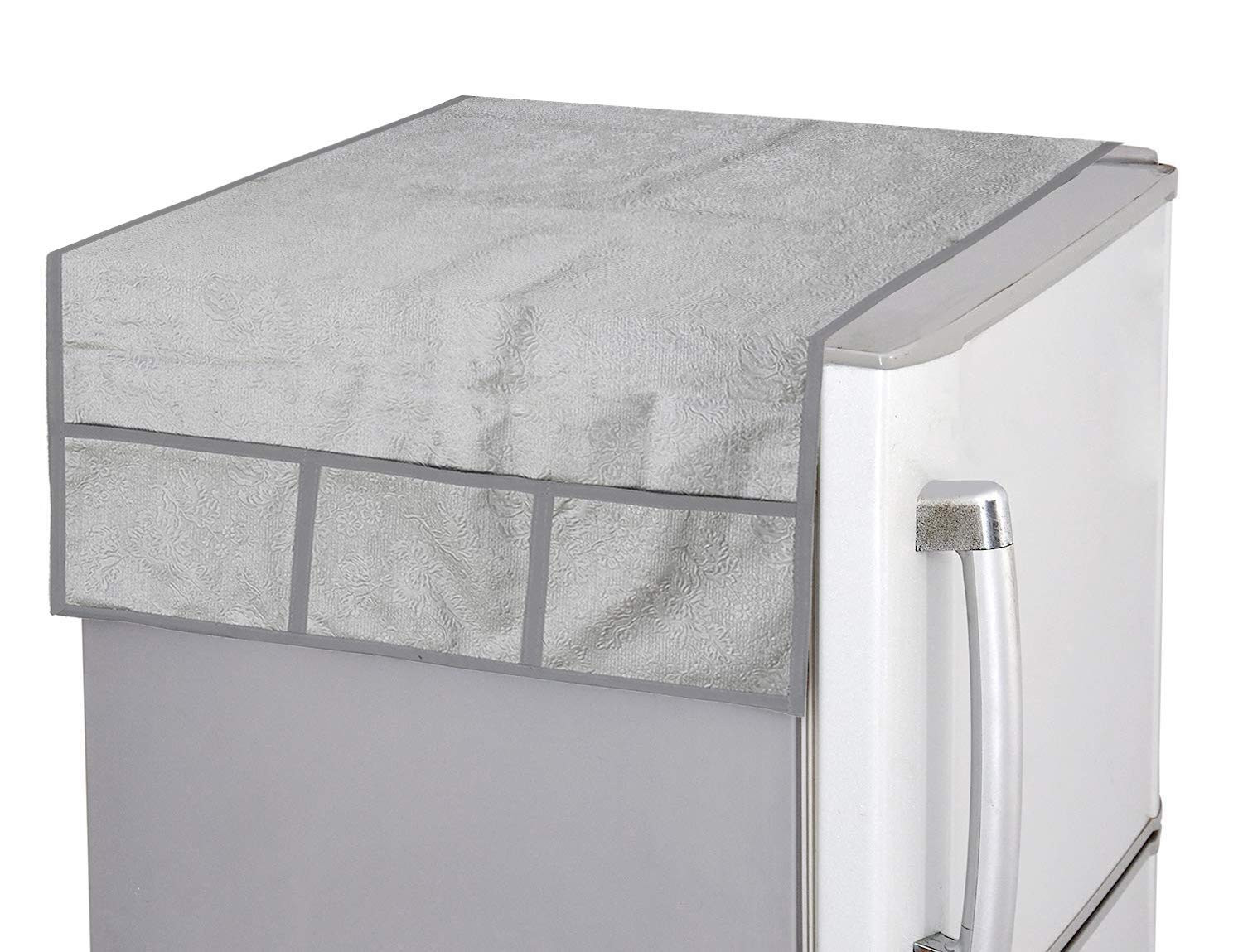 Tiksha Enterprises Floral Print Fridge Cover With Side Pockets|Fridge Top Cover|Refrigerator Double Door Cover|Washable Cotton Material|6 Utility Pockets Gold